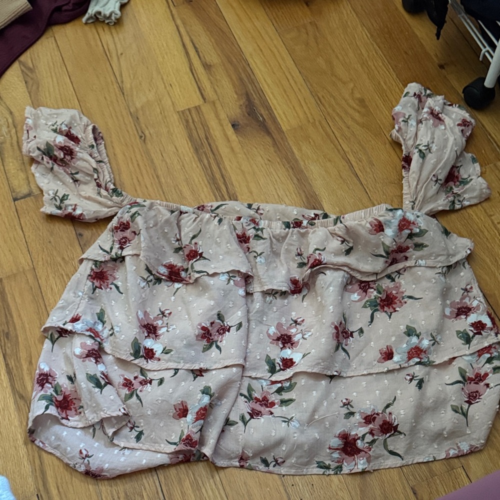 American eagle floral tiered off the shoulder top